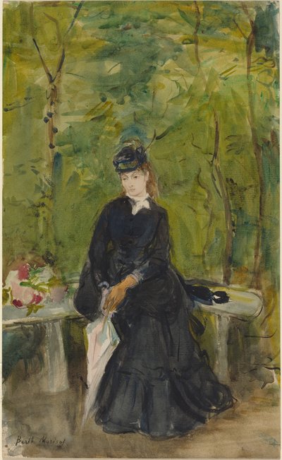 Die Schwester des Künstlers Edma auf einer Bank sitzend von Berthe Morisot