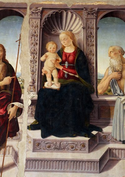 Madonna mit Kind auf dem Thron mit den Heiligen Johannes der Täufer und Hieronymus von Biagio d