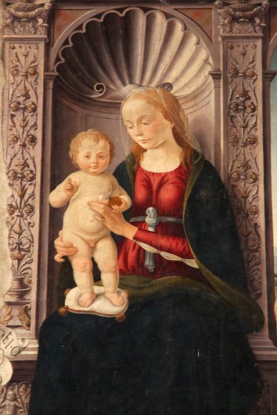Madonna mit Kind auf dem Thron mit den Heiligen Johannes der Täufer und Hieronymus von Biagio d