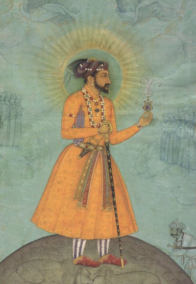Mogulkaiser Shah Jahan stehend auf einem Globus (CBL In 07A.16) von Bichitr
