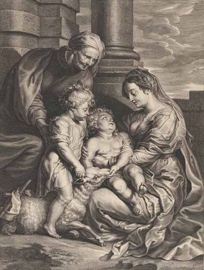 Die Jungfrau und das Christuskind mit der Heiligen Anna und dem Heiligen Johannes dem Täufer, ca. 1640-59 von Boetius Adams Bolswert