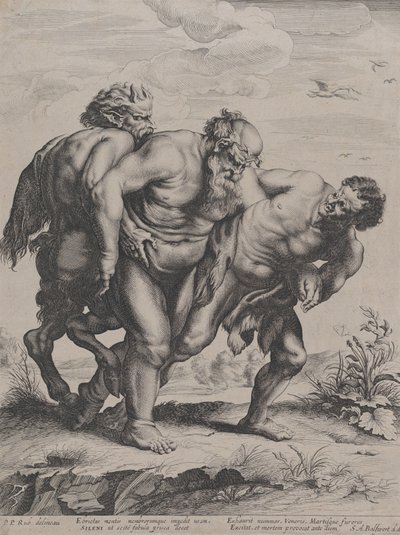 Der betrunkene Silenus, unterstützt von einem Satyr und einem Faun, 1625-59 von Boetius Adams Bolswert
