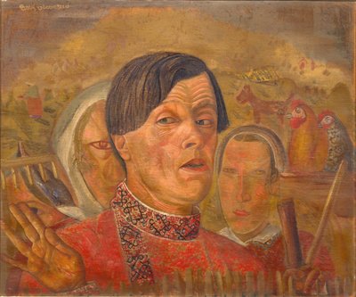 Selbstporträt mit Hahn und Henne, um 1924 von Boris Dmitrievich Grigoriev