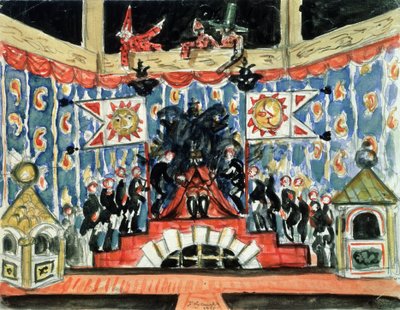 Bühnenbild für das Stück Der Floh von E. Zamyatin von Boris Mikhailovich Kustodiev