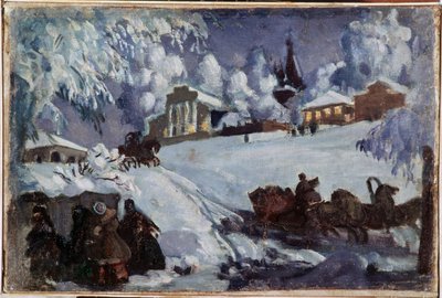 Winter, Schlittenfahrt von Boris Mikhailovich Kustodiev