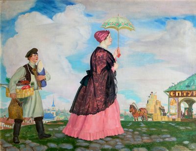 Händlerin mit Einkäufen, 1920 von Boris Mikhailovich Kustodiev