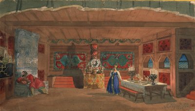 Bühnenbild für die Oper Die Zarenbraut von N. Rimski-Korsakow, 1920 von Boris Mikhailovich Kustodiev