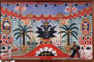Bühnenbild für das Theaterstück Der Floh von E. Zamyatin, 1925-1926 von Boris Mikhailovich Kustodiev