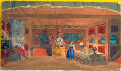 Bühnenbild für die Oper Die Zarenbraut von Nikolai Rimski-Korsakow, 1920 von Boris Mikhailovich Kustodiev