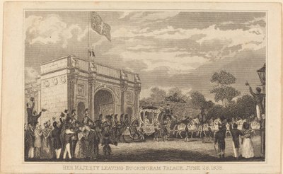 Ihre Majestät verlässt den Buckingham Palace, 28. Juni 1838 (linke Hälfte) von British 19th Century
