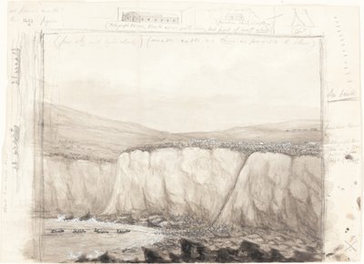 Skizze von Booten in der Nähe einer Klippe von British 19th Century