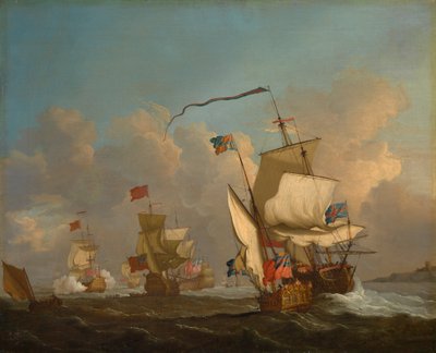 Eine königliche Yacht mit einer Flotte, die bei einer Brise in See sticht, ca. 1720 von British School