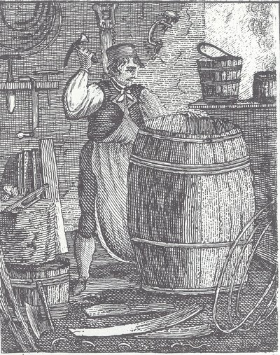 Fassmacher bei der Arbeit (Gravur) von British School