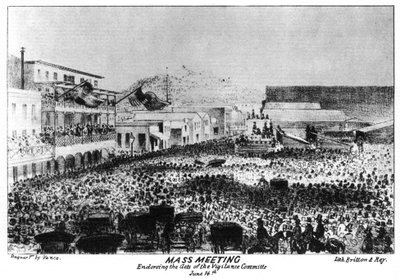 Eine Massenversammlung vor Fort Vigilant, Sacramento, Kalifornien, 1856, 1937 von Britton and Rey