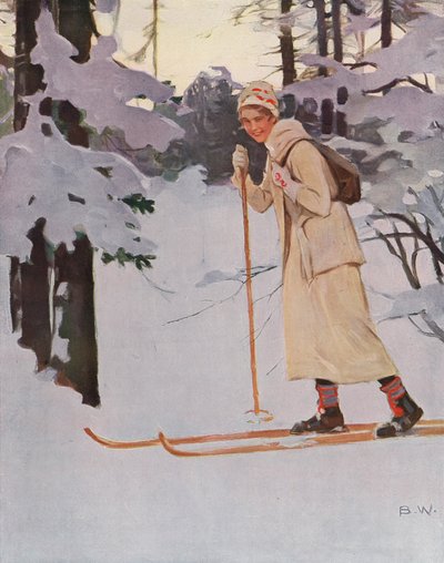Frau beim Skilanglauf (Farblithografie) von Brynolf Wennerberg