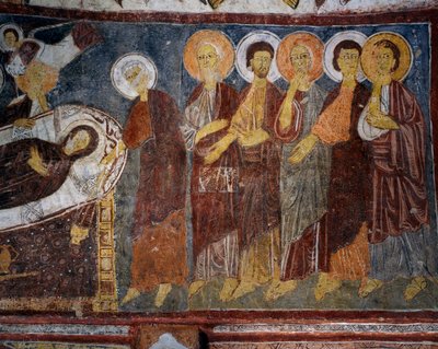 Entschlafung der Jungfrau unter den Aposteln, Detail, Byzantinisches Fresko (13. Jahrhundert), Gulsehir Karsi Kilise (Kirche des Heiligen Johannes), Göreme (UNESCO-Welterbe) von Byzantine