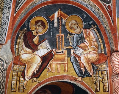 Evangelisten Markus und Johannes schreiben die Evangelien, Karanlik Kilise (Dunkle Kirche) (12.-13. Jahrhundert), Göreme (UNESCO-Welterbe) von Byzantine