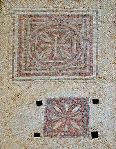 Detail von Kreuzen aus dem Mosaikboden der byzantinischen Kirche in Shoham, Israel, ca. 5. Jahrhundert n. Chr. (Mosaik) von Byzantine Byzantine