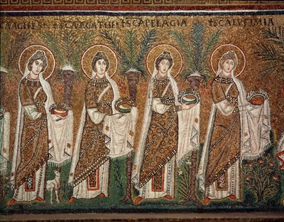 Prozession der Jungfrauen (Detail der Mosaiken, 6. Jahrhundert) von Byzantine School