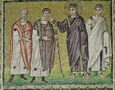Die Heilung von zwei Blinden aus Jericho, Szenen aus dem Leben Christi (Mosaik) von Byzantine School