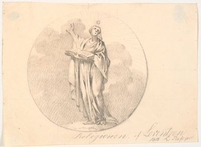 Symbol der Religion. Eine stehende Frau mit einem Buch von C.A. Lorentzen