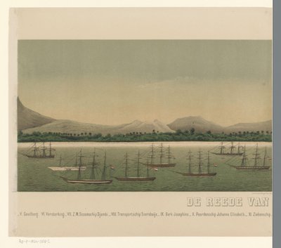 Ansicht der Küste von Groß-Atjeh, mit der Flotte der Ersten Atjeh-Expedition vor der Küste von C.A. Whitten