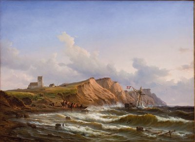 Schiffswrack nach einem Sturm vor der Westküste Jütlands in der Nähe der Kirche von Ferring von C.F. Sørensen