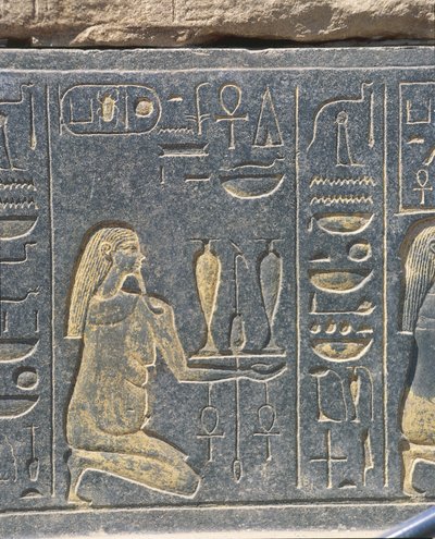 Ägypten, Karnak, Rote Kapelle von Hatschepsut, goldenes Relief, Weinopfergabe von J.B. and Brown J. Rowbotham