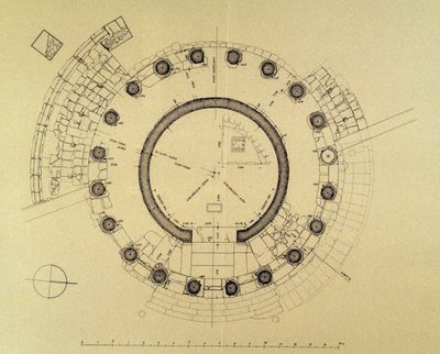 Grundriss des Tempels der Vesta oder des Herkules Victor, von dem deutschen Archäologen Friedrich Rakob (1931-2007) (Foto) von J.B. and Brown J. Rowbotham
