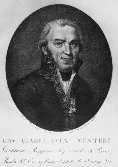 Porträt von Giovanni Battista Venturi (1746-1822), italienischer Physiker, Diplomat, Wissenschaftshistoriker und Entdecker des Venturi-Effekts, Gravur von J.B. and Brown J. Rowbotham