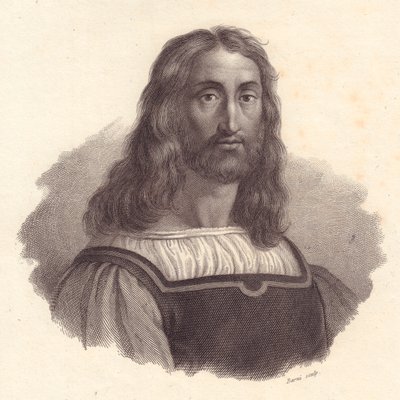 Porträt des italienischen Kupferstechers Marcantonio Raimondi (1480-1534), Kupferstich von Barni nach einem Gemälde von Raffaello Sanzio von J.B. and Brown J. Rowbotham