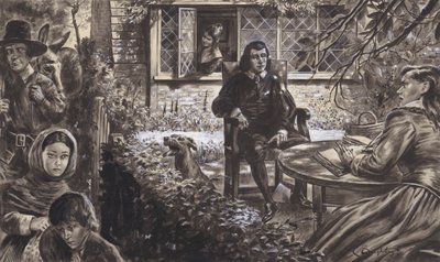 Der Dichter John Milton in seinem Garten mit seinen Töchtern von C.L. Doughty