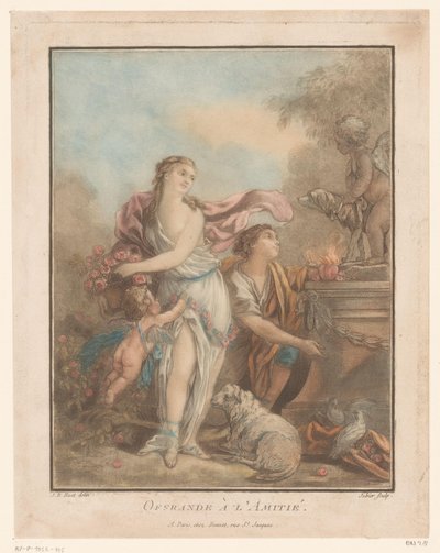 Frauen mit Blumen und Amor von C.L. Jubier