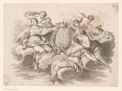 Allegorische Darstellung mit Figuren auf einer Wolke von C.O. Gelirnard