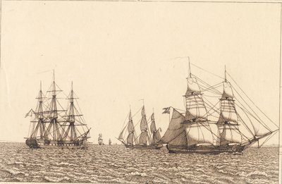 Eine Fregatte liegt vor Anker. Illustration zu "Linearperspectiven", Tafel IXb von Christoffer Wilhelm Eckersberg