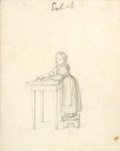 Kleines Mädchen stehend auf einem Schemel an einem Tisch von Christoffer Wilhelm Eckersberg