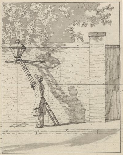 Linearperspektive in der Malerei angewendet - Tafel VI. Die Straßenlaterne an der Gartenmauer, Tageslicht von Christoffer Wilhelm Eckersberg
