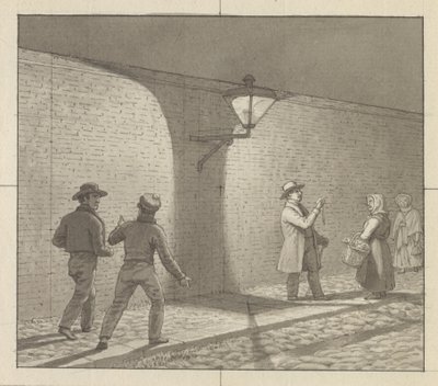 Linearperspektive angewendet auf die Malerei, Tafel VIII, Abb. 1 - Nächtliche Wanderung unter der Straßenlaterne von Christoffer Wilhelm Eckersberg