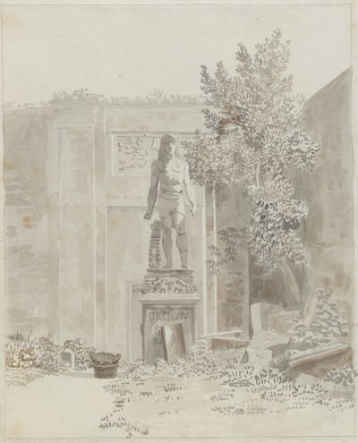 Römische antike Statue im ägyptischen Stil, vermutlich im Garten des Palazzo Barberini von Christoffer Wilhelm Eckersberg