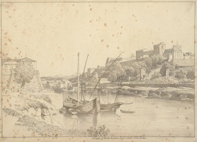 Blick über den Tiber bei Porto di Ripa Grande außerhalb von Porta Portese in Richtung Marmorata und den Kirchen auf dem Monte Aventino, Rom von Christoffer Wilhelm Eckersberg