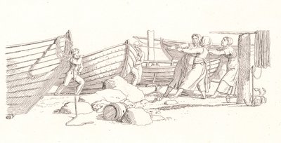 Ansicht eines Fischerdorfes. Boote an Land gezogen von Christoffer Wilhelm Eckersberg