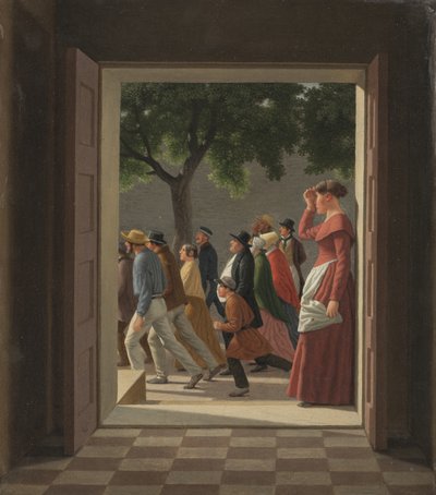 Blick durch eine Tür auf laufende Figuren von Christoffer Wilhelm Eckersberg