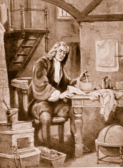 Sir Isaac Newton in seinem kleinen Zimmer von C. Dudley Tennant