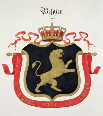 Wappen der belgischen Königsfamilie, aus einer Sammlung von Aquarellen, veröffentlicht in Deutschland, ca. 1830-33 von C. Hildebrandt