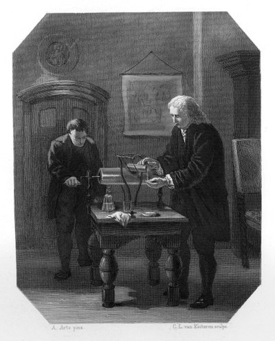 Pieter van Musschenbroek und Andreas Cunaeus, niederländische Wissenschaftler, um 1870 von Domenico del Barbiere