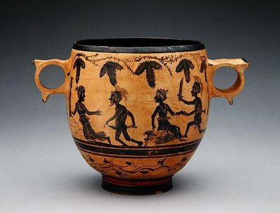 Skyphos mit Parodieszenen, ca. 430-410 v. Chr. von Cabirian