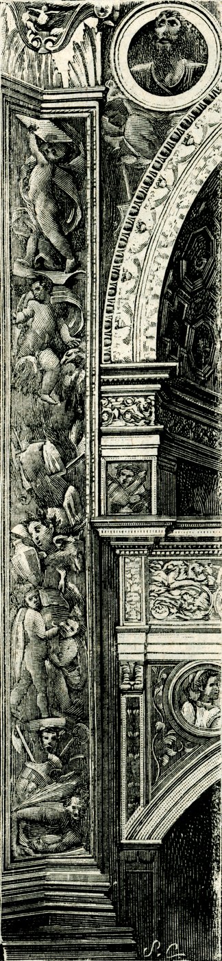 Pilasterstreifen dekoriert von Callisto Piazza (ca. 1500-1561 oder 1562), Tempio Civico della Beata Vergine Incoronata, Lodi, Lombardei, Italien, Holzschnitt von Callisto Piazza