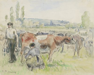 Kompositionsstudie einer Melkszene in Eragny-sur-Epte, 1884 von Camille Jacob Pissarro