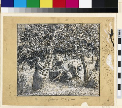Kompositionsstudie von Bäuerinnen beim Apfelernte von Camille Jacob Pissarro