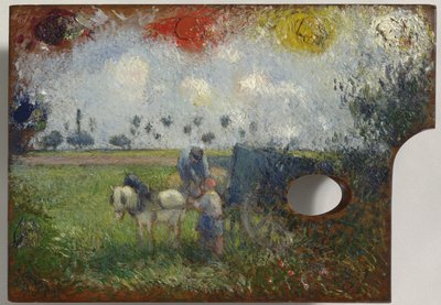 Die Palette des Künstlers mit einer Landschaft, ca. 1878-80 von Camille Jacob Pissarro